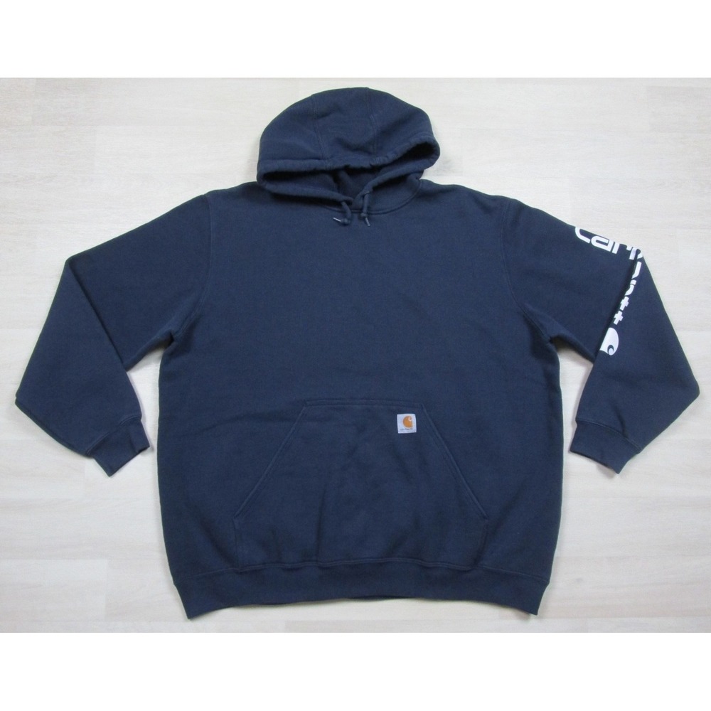 Carhartt Hoodie Men's (2X) Iconic #K288 Logo Sweatshirt‎ Workwear Navy Blue